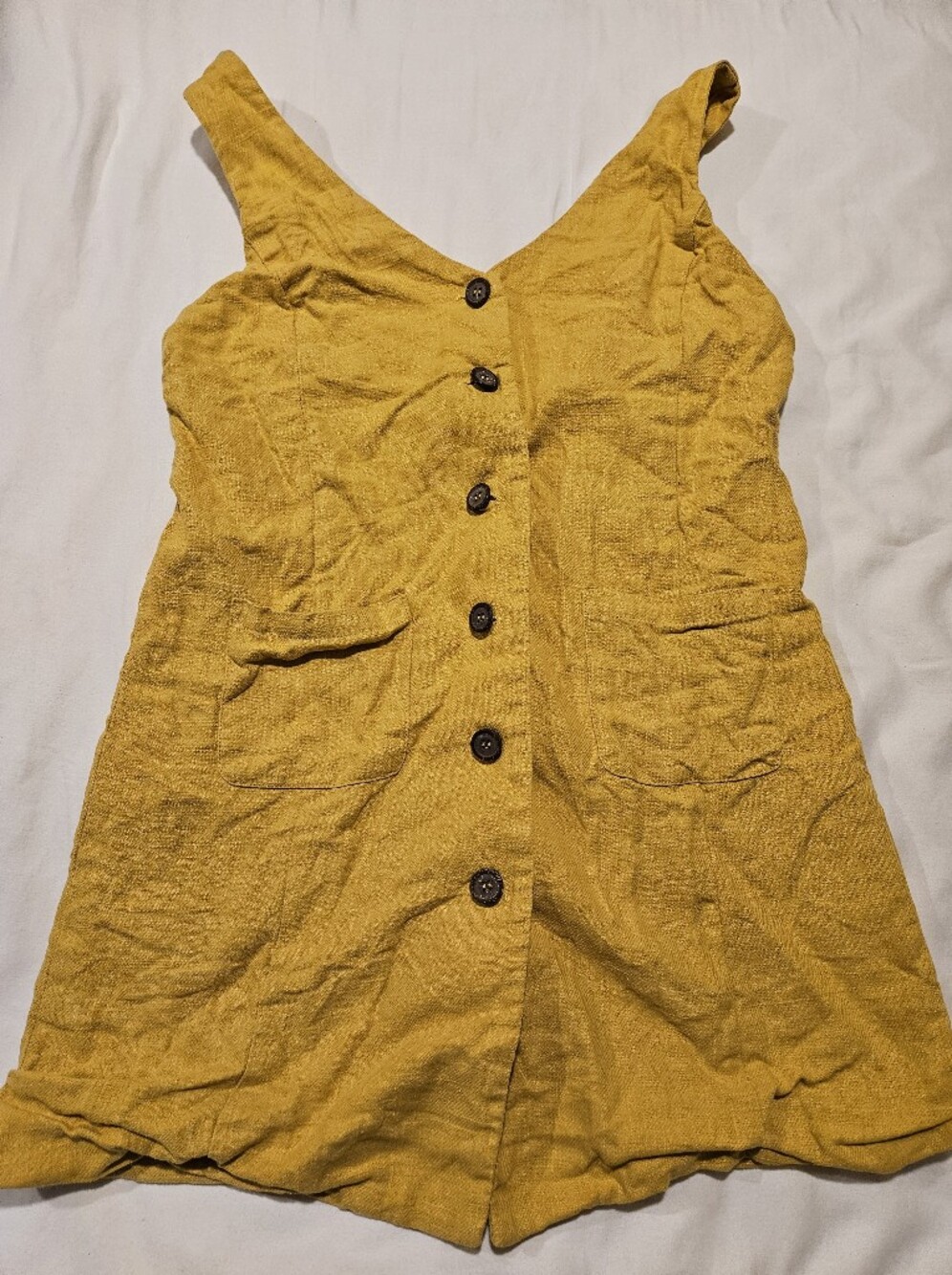 Fate Mustard Button-Front Linen Dress